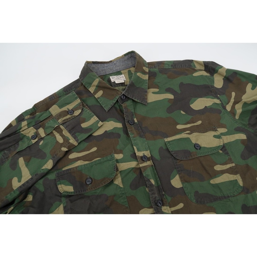 J.Crew Camouflage Button Down Shirt Mens Medium Green Woodland Cotton 06015